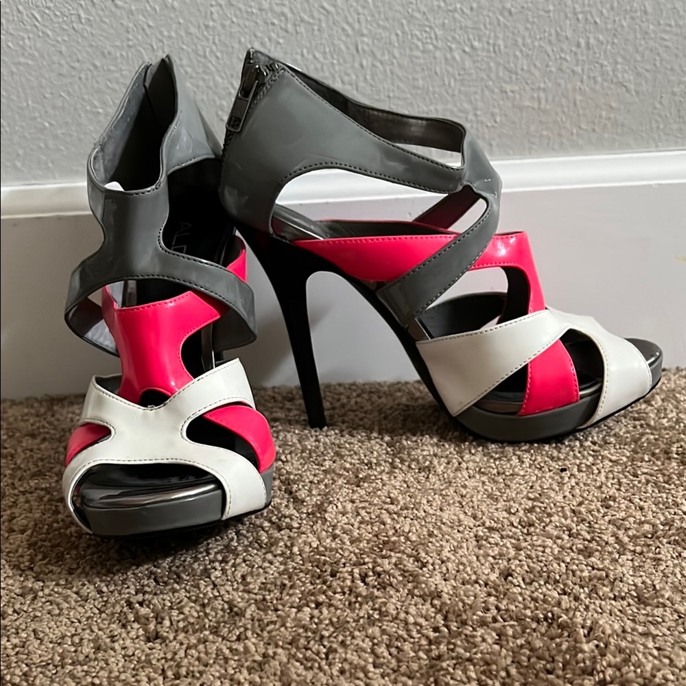 Stylish Gray, Pink, and White Women's Heels